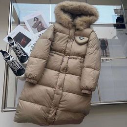 Women's new winter fashion triangle bag fur collar hooded long down jacket, collar metal buckle design fashionable and handsome, nylon fabric texture crisp and shaped.