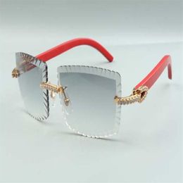 2021 Newest style -selling Direct s cutting lens medium diamonds sunglasses 3524021 red wooden temples glasses size 58-273n