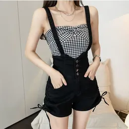 Women's Shorts Vintage Summer Denim Pants Black Overalls High Waist Suspender Jumpsuit For Women Girl Beach Party Streetwear