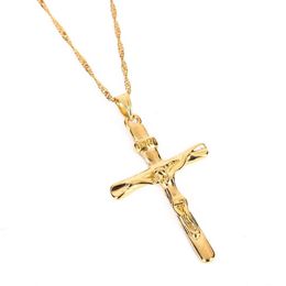 Men Cross Necklace Pendant Women Jesus Crucifix Gold Colour Jesus of Nazareth King of the Jews227W