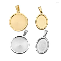 Pendant Necklaces 10Pc/Lot 20mm Round Oval Stainless Steel Necklace Thick Stone Support Base Gem Po Holder DIY Jewellery Accessories