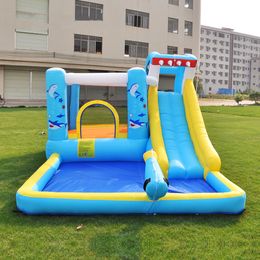 Casa inflável do salto do tubarão do toboágua com corrediça para conjuntos molhados e secos do parque infantil para quintais piscina de respingo da pistola de água crianças piscina da corrediça do tubarão de água para brinquedos das crianças