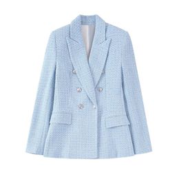 2023 Double Breasted Spring Autumn Outerwear Female Chic Tops Vintage Office Lady Jacket Coat New Casual Women Tweed Blazer 2FV9J