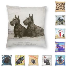 Pillow Vintage Scottish Terrier Dog Cover Print Scottie Pet Lover Throw Case For Sofa Custom Pillowcover Decoration