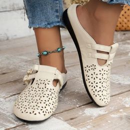 Sandals Fashion Half Slippers Summer Women's Casual Covered Toe Double Buckle Flats Sweet Hollow Shoe British Style Female Shoes