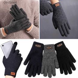 Five Fingers Gloves Autumn Winter Men Knitted Gloves Touch Screen Elastic Outdoor Fleece Riding Driving Gloves Solid Colour Men Business GlovesL231013
