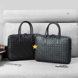 Men Bottegaaveneta Business Briefcase Cowhide Men's Handbag Woven Men's Bag