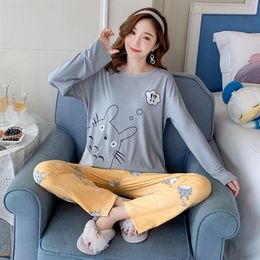 Autumn Cute Cartoon Totoro Long Sleeve Pyjama Sets for Women Sleepwear Suit Pyjama Femme Pijama Mujer Homewear Home Clothes 201113303Y
