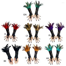 Party Supplies Embroidery Lace Gloves Vampires Feather Decors Mediaeval Finger Ring For Women Steampunk Cos-play Jewellery