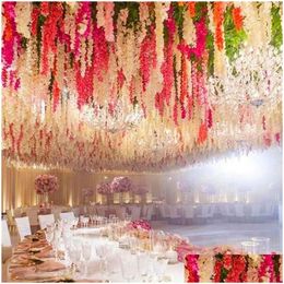 Decorative Flowers 100Pc Simation Silk Cane Trigeminal Wisteria Wedding Hanging String Of Condole Top Off That Occupy The Home Dhhts