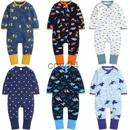 Rompers Boys and girls long sleeved cotton jumpsuit spring and autumn cartoon dinosaur printed childrens clothing baby tight fitting clothes for young children x10