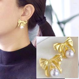 Stud Earrings MeiBaPJ 10-11mm Natural Rice Pearls Fashion Bow 925 Silver Fine Wedding Jewelry For Women