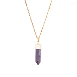 Pendant Necklaces Simple Jewellery Purple Quartz Stone Healing Crystal Layered Necklace Women Long