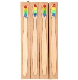 Colourful Head Bamboo Toothbrush Wholesale Environment Wooden Rainbow Bamboo Toothbrush Oral Care Soft Bristle with box free ship