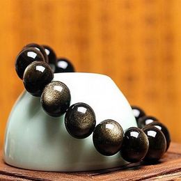 Natural jade obsidian bead bracelet Genuine crystal gold meteorite men and women evil spirits safe jade bracelet293v