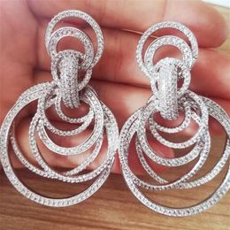 missvikki Luxury Indian Dubai African Many circles Drop Earrings for Noble Women Bridal Wedding Jewelry Full Clear CZ Earrings 210254Z