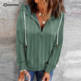 Women's Hoodies Female Drawstring Long-Sleeve Zipper Plain Pullover Lady Loose Sweatshirts Autumn Winter Women Solid Color Office Hooded