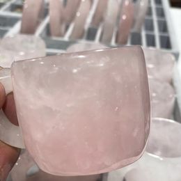 Mugs Natural Rose Quartz Cup Crystal Hand Carved Drink ware Stone Tea Coffee Milk Saucers Gift Craft Home Decoration 231013