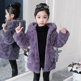 Jackets 2023 Winter Fur Grass Baby Clothes Cute Children Jacket For Girls Hooded Windbreaker 4 to 12 Years 231013