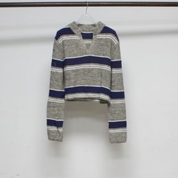 New khalt * e striped V-neck vintage knit pullover knit top