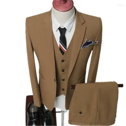 Men's Suits Jacket Vest Pants Nice Spring Slim Fit Business Three-Piece Male Groom Party Dress Man Wedding Blazers Sets