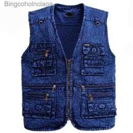 Men's Vests Men's vest Outerwear Denim Waistcoat Deep Blue Colour Plus Size Sleeveless Jacket lti-pocket size XL to 5XLL231014