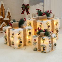 Christmas Decorations 3pcs Gift Box LED Threepiece Set Home Scene Layout el Window Decoration Props Iron Art navidad 231013