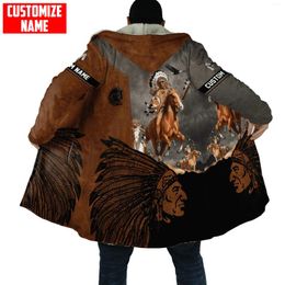 Men's Hoodies Winter Fashion Hooded Cloak Custom Name Native Warrior 3D Printed Unisex Harajuku Street Casual Warm