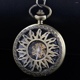 Pocket Watches Sun Pattern Watch Bronze Fashion Pendant Retro Skeleton Unisex Automatic Machine Men's And Women's Holiday Gift