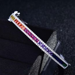 Bangle WPB Luxury Bangles Colourful Women Rainbow Bangles Platinum Plating Female Fine Jewellery Bright Zircon Design Girl Gift Party 231013