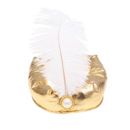 Wide Brim Hats Bucket Hats Halloween Kings Hat Indian Sultan Prince Hat Arab Headwear Feather Decoration Headdress for Boys Cosplay Party Supplies 3 Colours 231013