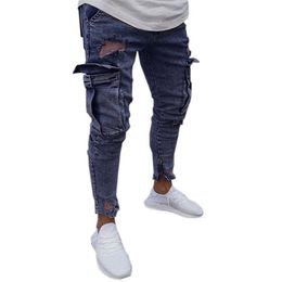 Fashions Denim Mens Korean Stretch Hip Hop Pockets Ripped Jeans Masculino Slim Fit Skinny Trousers Jeans For Men Pencil Pants 20265a