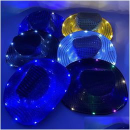Party Hats Space Cowgirl Led Hat Flashing Light Up Sequin Cowboy Luminous Caps Halloween Costume Drop Delivery Home Garden Festive Su Dhjih
