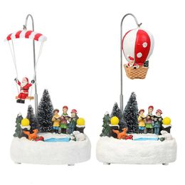 Christmas Decorations Resin Rotating Village House Statue Lighted Music Snow Desk Ornaments Year Decoration 231013