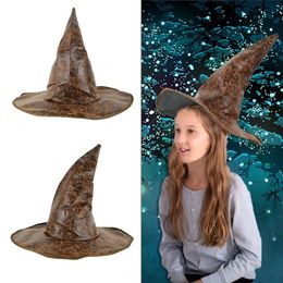 Wide Brim Hats Bucket Hats Brown Leather Witch Wizard Hats Halloween Party Headwear Party Props Cosplay Costume Accessories for Children Adult Halloween 231013