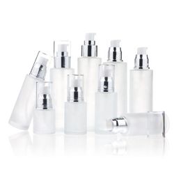 Frosted Glass Bottle Cosmetic Travel Packaging Refillable Lotion Spray Pump Bottles 20ml 30ml 40ml 50ml 60ml 80ml 100ml Cosmetics Conta Xwlv