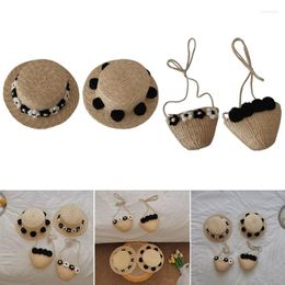 Hats Toddler Girls Straw Hat Baby Shoulder Bag Cute Pompom/Flowers Decors DXAA