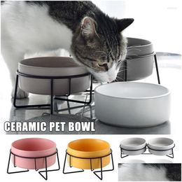 Cat Bowls Feeders Ceramic Raised Bowl Pet Food With Metal Stand Protect Cervical Spine Feeding Or Water Dfk889 Drop Delivery Home Dhcl8