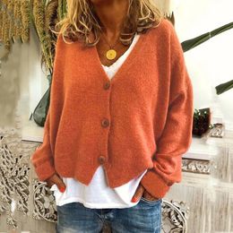 Womens Sweaters Autumn Winter Knitted Cardigan Womens Casual Fashion Solid Colour Short Sweater Loose Long Sleeve Jacket Top Plus Size 231013