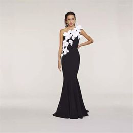 Party Dresses White And Black Elegant Mermaid Prom One Shoulder 3D Flowers Formal Long Dress Women Evening Pageant Gowns Custom Ma2356