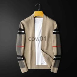 Men's Sweaters 2023 European and American Luxury Spring and Autumn Men's Classic Plaid Knitted Cardigan Sweater Casual Large Long Sleeve Jacket J231014