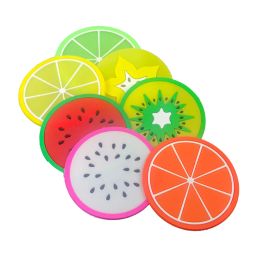 Silicone Fruit Coaster Pattern Colourful Round Cup Mats Cushion Holder Thick Drink Tableware Coasters Mug 6 Style LL