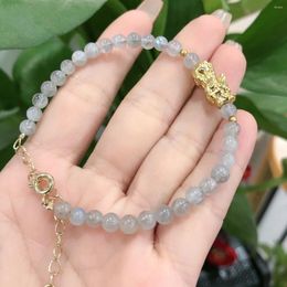 Link Bracelets Style!Wholesale 1pcs Natural Labradorite Stone Bead 4mm Bracelet Genuine Semi-Precious Gem Jewelry 18cm