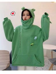 s 3xl Frog Zipper Hoodie Fleece Lined Springtime Embroidery Oversized Sweatshirt Warm Pullover Korean Style Dropship 230915