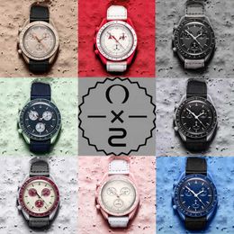 Clean Factory Moons Watch Automatic Quarz Watch Bioceramic Mens Watches High Quality Water Proof Luminous Chronograph Leather Strap Wristwatches with Box