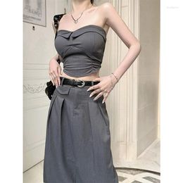 Work Dresses Y2K Women 2 Pieces Sets Sexy Casual Tops Vest Slim Korean Style Midi Skirts 2023 Summer Female Outfits Elegant Vintage Suits