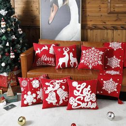 Pillow 2023 Christmas Pillowcases Embroidered Cover Cotton Canvas Case Snowflake Elk Covers Decorative