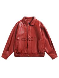 Women's Leather Faux Leather FTLZZ Spring Autumn Women PU Leather Jacket Casual Lady Loose Windproof Motorcycle Jacket Vintage Turn-down Collar Jacket Coat J231014