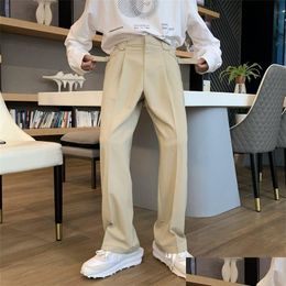 Men'S Pants Mens Pants Solid Colour Suit Men Fashion Business Society Dress Korean Loose Straight Office Formal Trousers 221117 Apparel Dhqya