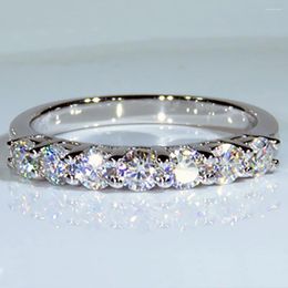 Cluster Rings 14K White Gold Women Ring 7 Pcs 0.7 3mm Moissanite Diamonds Round Classic Party Engagement Anniversary Trendy Present